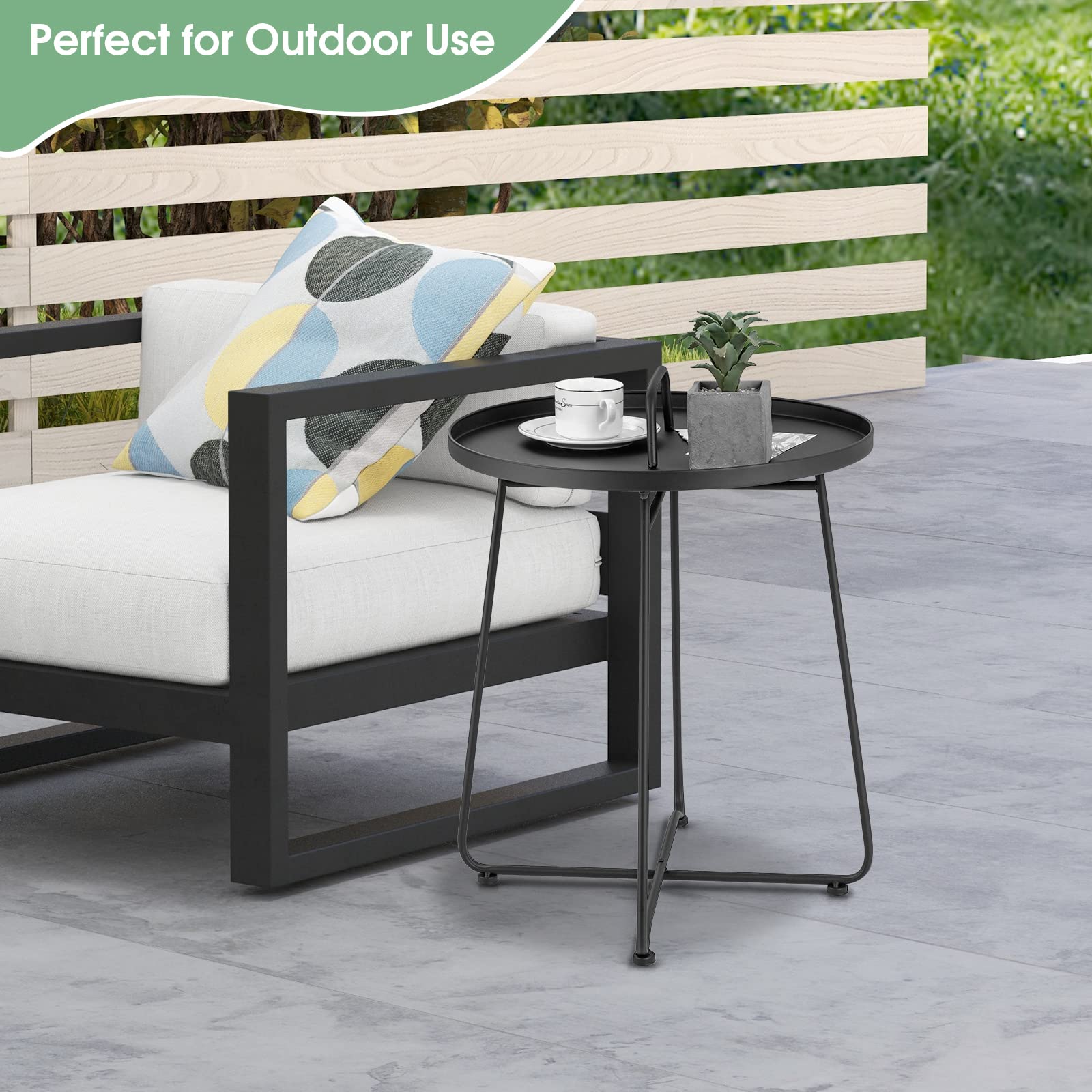 Giantex Outdoor Side Table with Handle - Metal Patio End Table