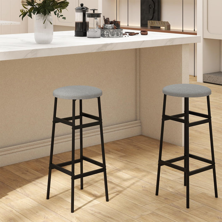 Giantex 29 Inch Bar Stools Set of 2/4 Upholstered Round Backless Bar Height Chairs with Sturdy Metal Frame and Footrest
