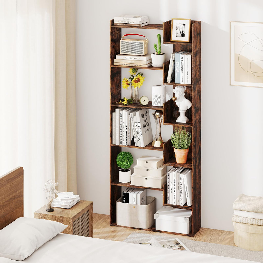 Giantex 6-Tier Bookshelf Wooden Bookcase with Staggered Shelves