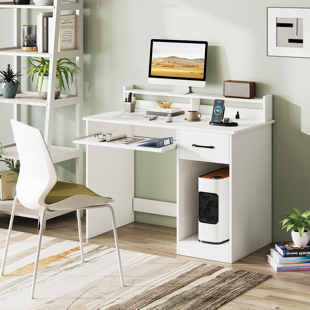 Giantex White Desk with Drawers Modern Home Office Desk