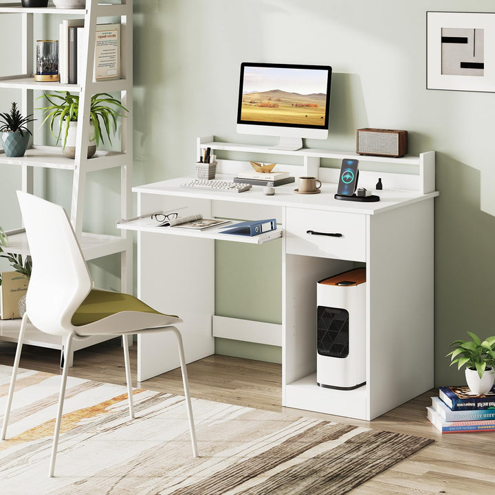 Giantex White Desk with Drawers Modern Home Office Desk