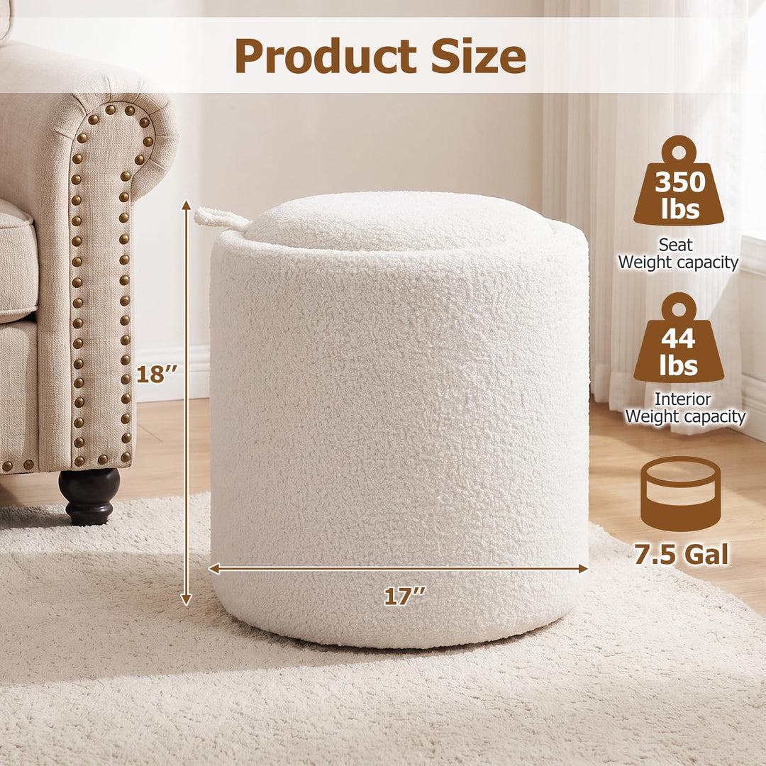 GIANTEX Round Storage Ottoman with Removable Lid for Bedroom Living Room