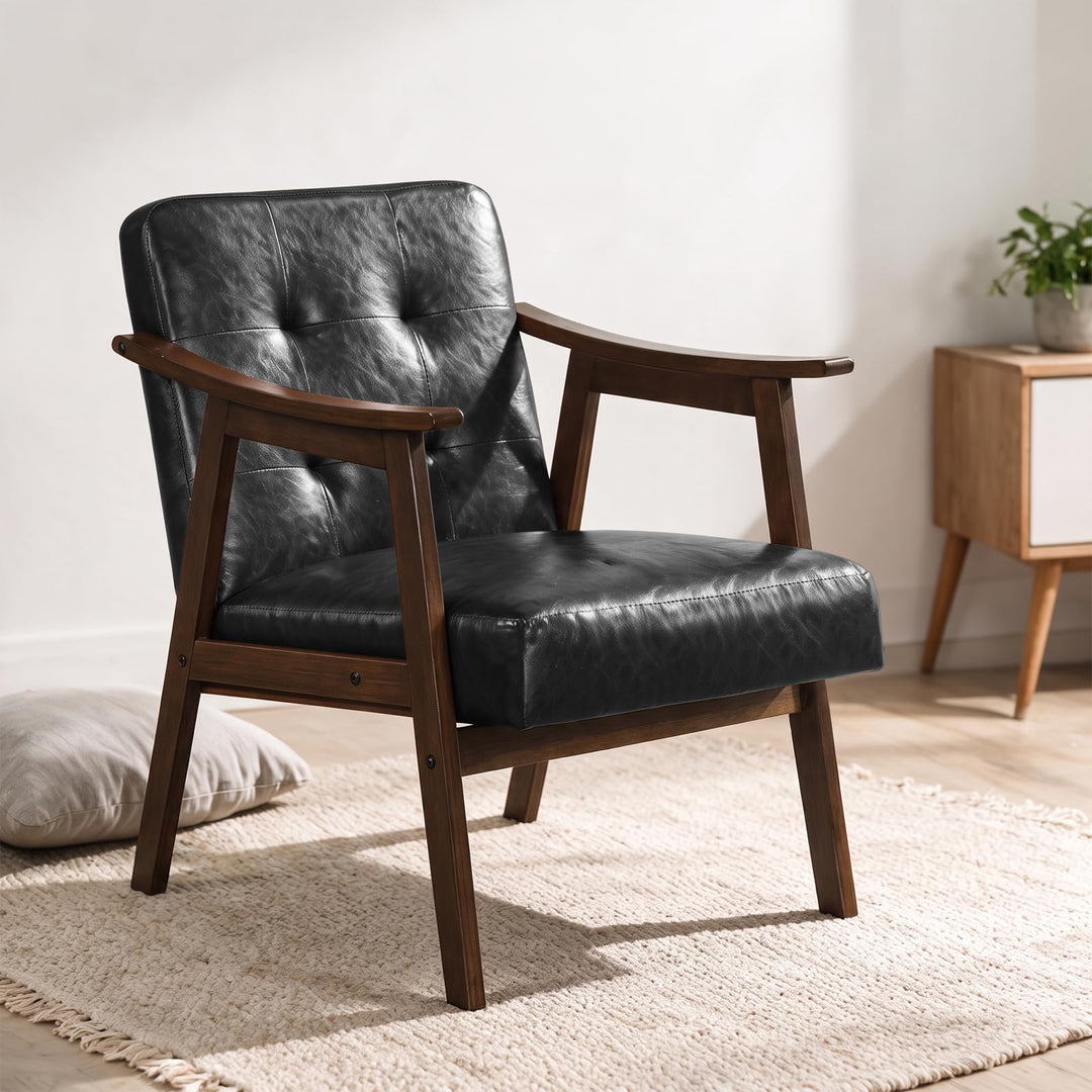 GIANTEX Faux Leather Accent Chair with Inclined Backrest (1/2)