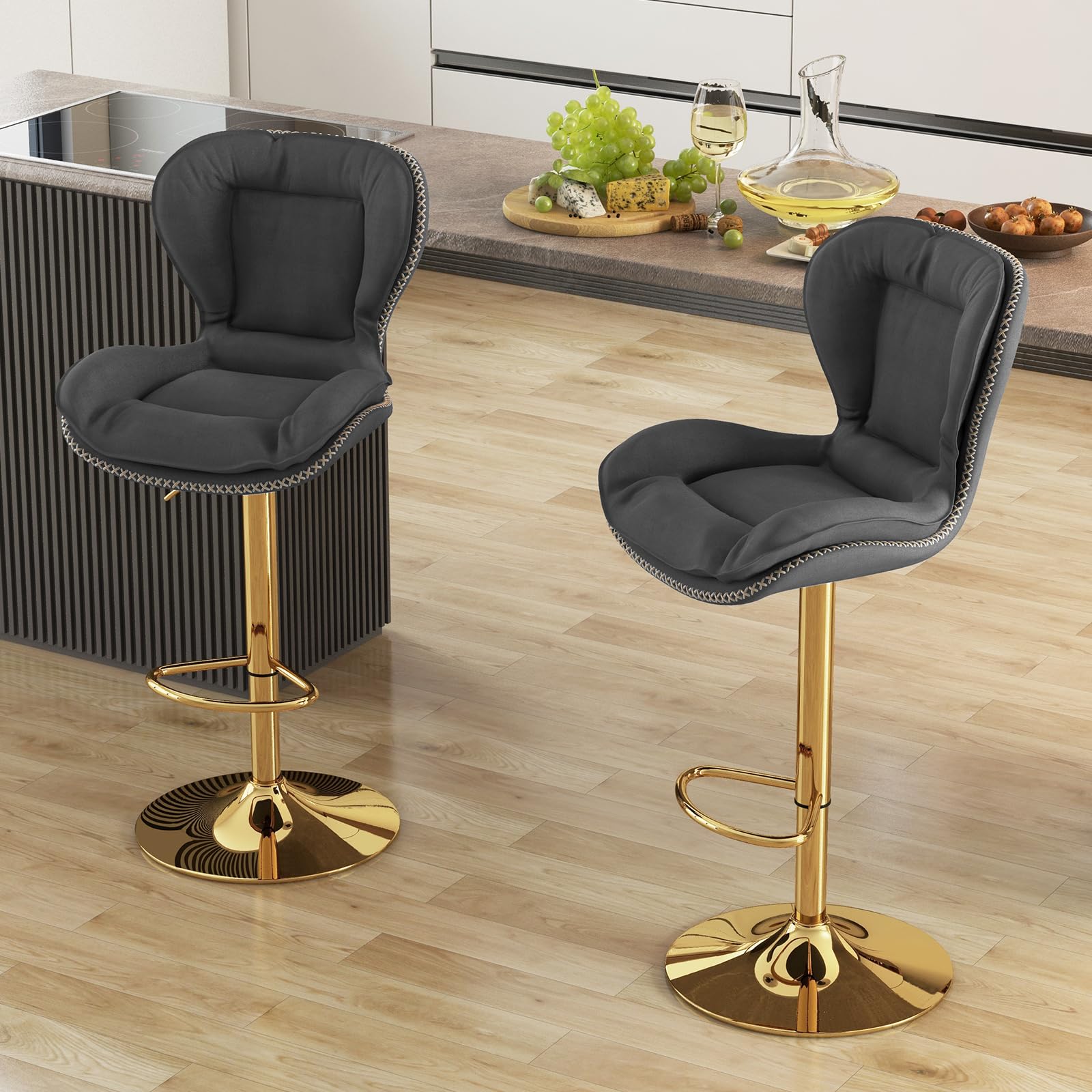Giantex Adjustable Bar Stool Set of 2, PU Leather Bar Chairs with Padded Seat