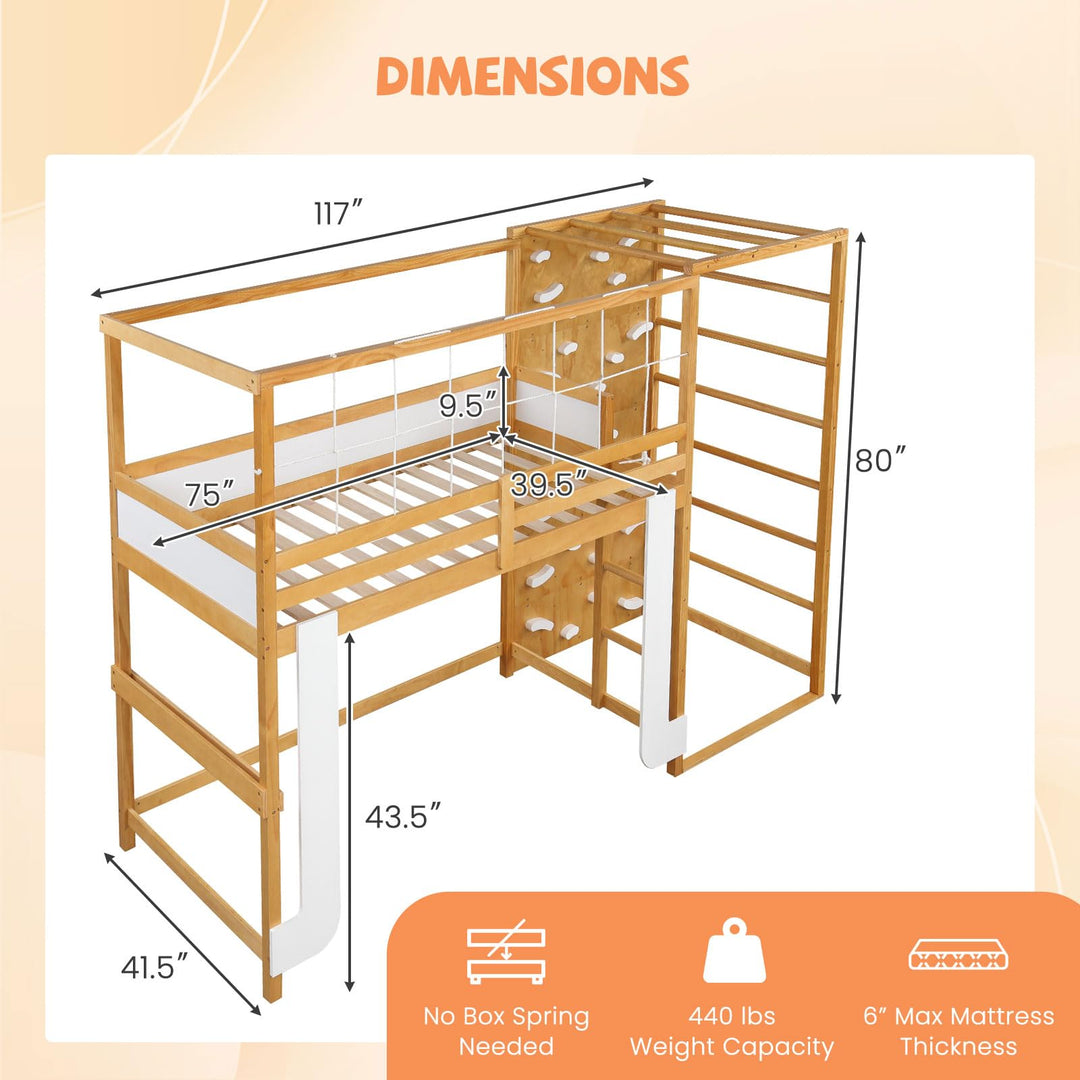 Giantex Twin Bunk Bed with Jungle Gym Wooden Loft Bed with Climbing Ladder