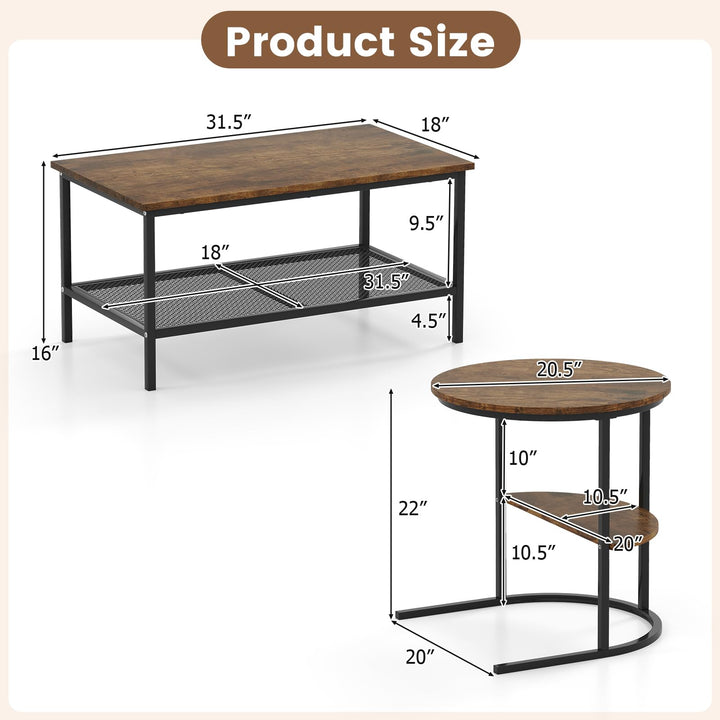 Giantex Nesting Coffee Table Set of 2 Detachable Rectangular Table