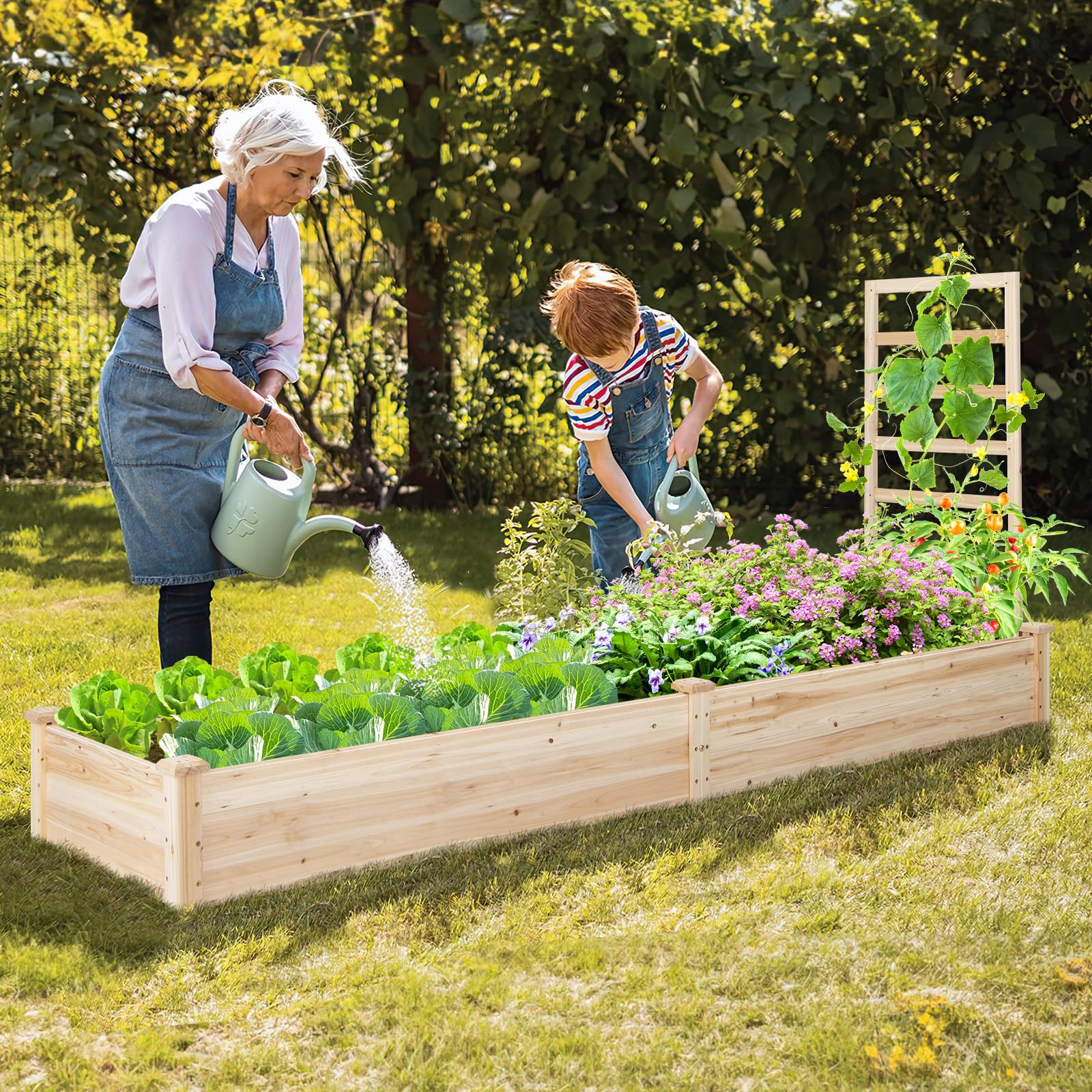 Giantex Raised Garden Bed with Trellis, 93" L x 25" W x 40" H