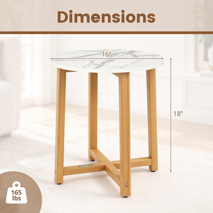GIANTEX 16" Round Side Table Faux Marble End Table with Acacia Wood Legs