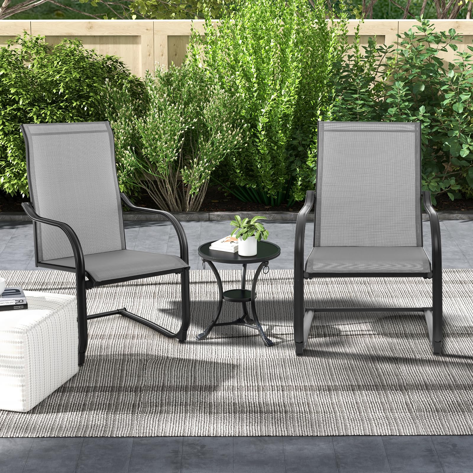 Giantex Patio Chairs Set of 2, High Back Outdoor Chairs w/Sled Base, All Weather Fabric