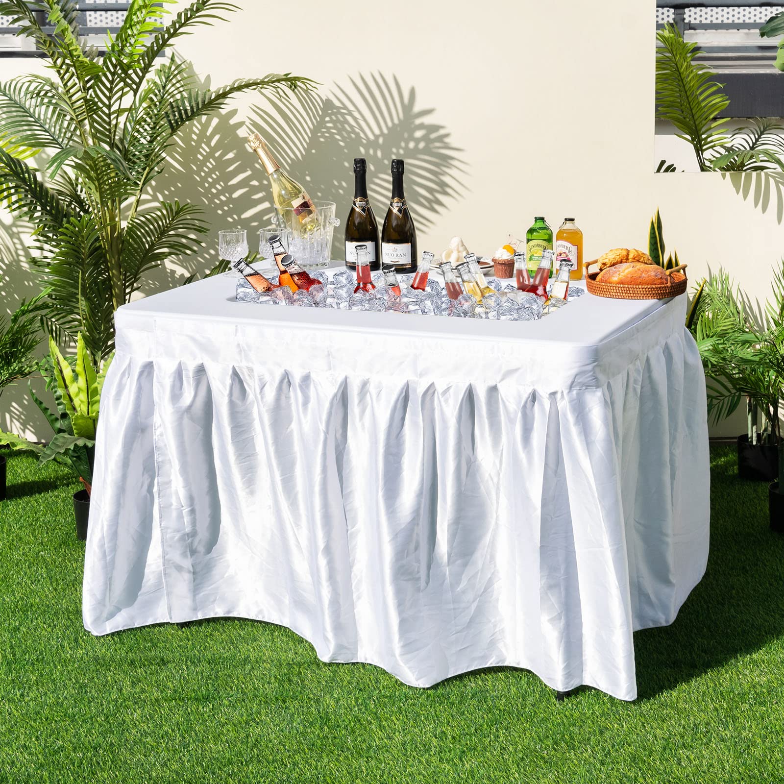 Giantex 4Ft Folding Ice Cooler Table with Drain - No Assembly Ice Bin Table with Edge and Removable Matching Skit