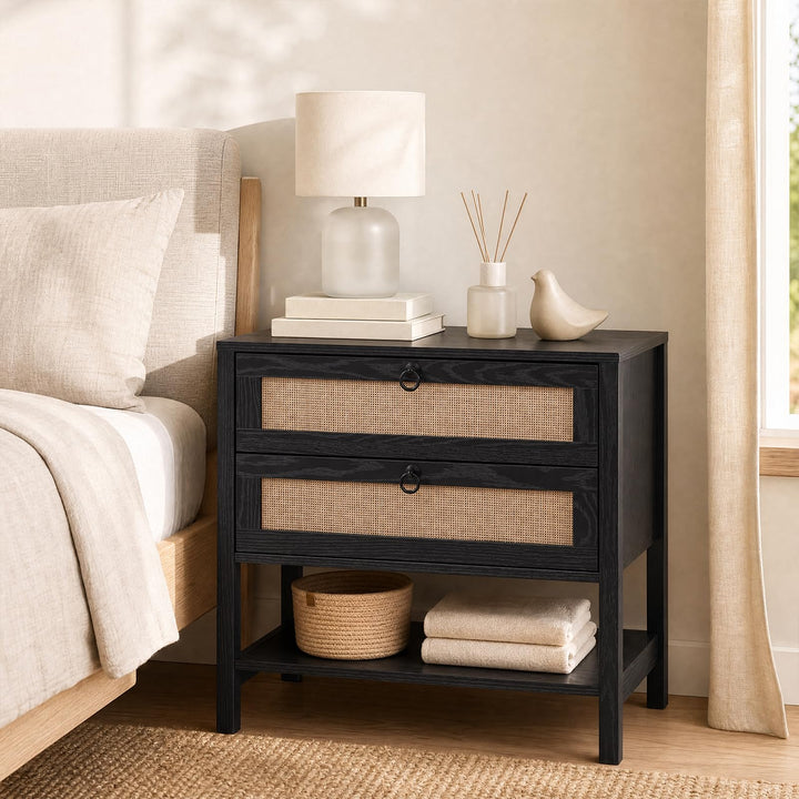 GIANTEX 27" Wide Rattan Nightstand with 2 Drawers (1/2)