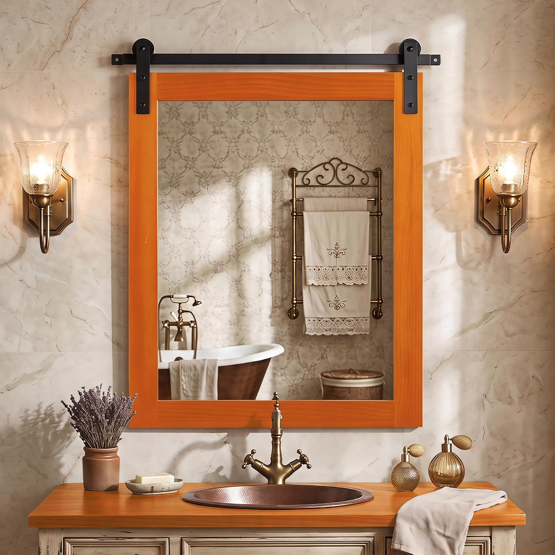 GIANTEX Farmhouse Barn Door Wall Mirror for Bathroom, 29"x23"
