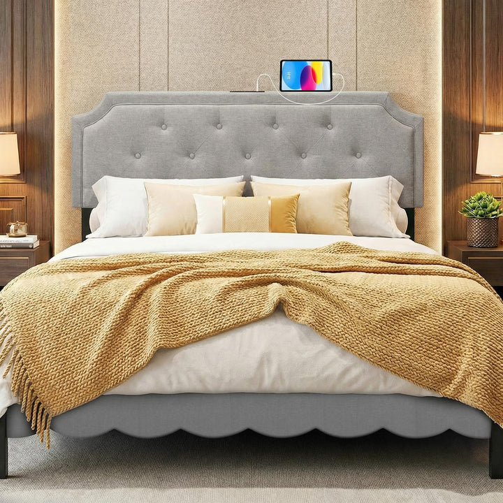 Giantex Tufted Upholstered Head Board with 2 AC Outlets