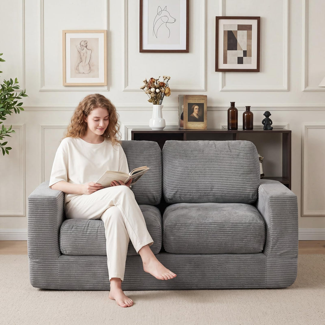 Giantex 2-Seater Floor Couch with Removable Corduroy Cover