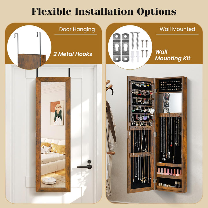 Giantex Wall Mounted Jewelry Cabinet with Full Length Mirror Over The Door Jewelry Armoire Organizer with Large Storage