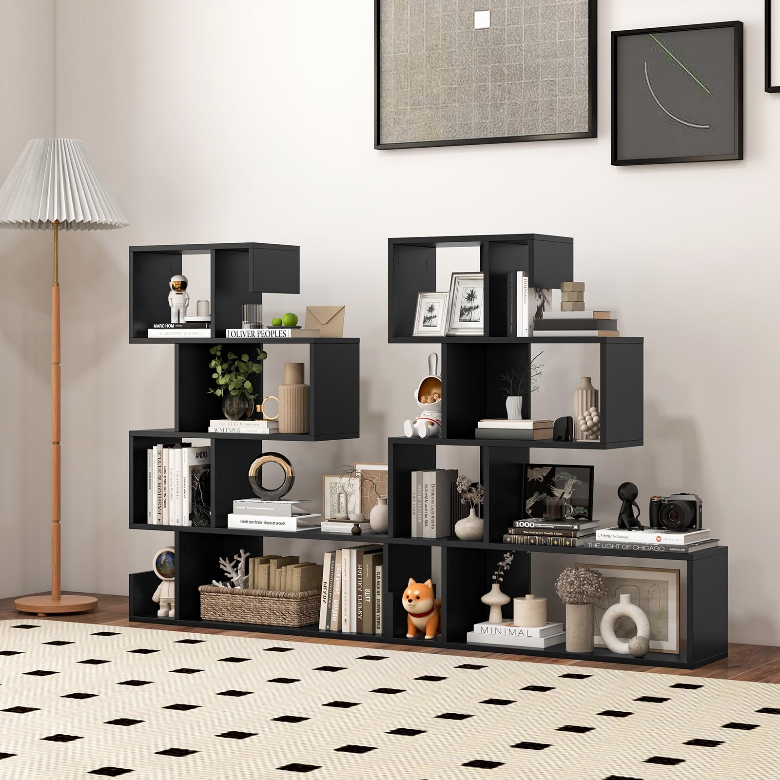 Giantex 5-Tier S-Shaped Bookshelf, Geometric Bookcase w/Open Cubes