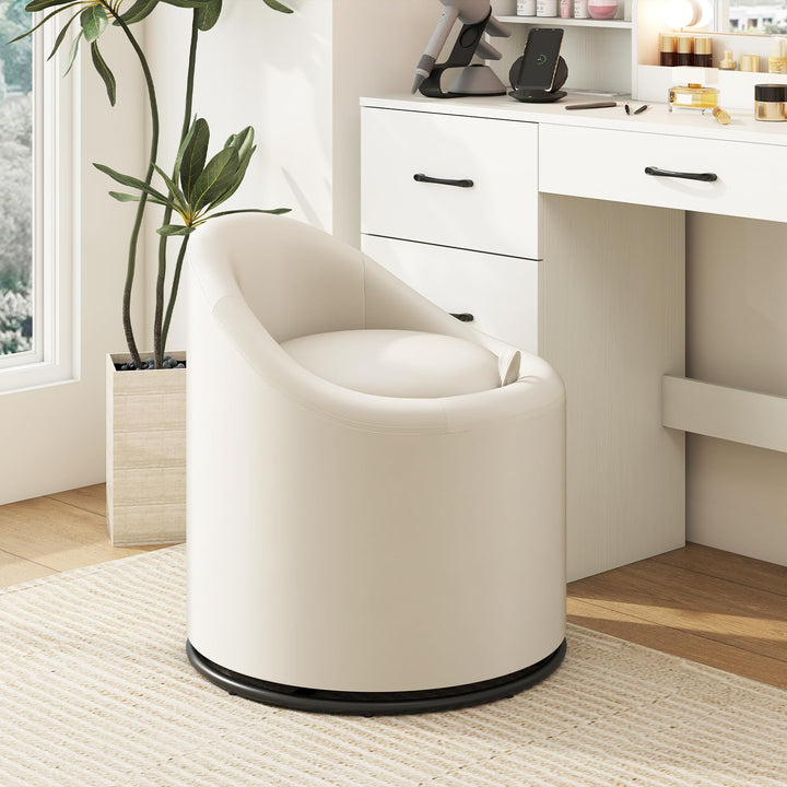 Giantex Swivel Accent Chair with Storage, 360° Upholstered Vanity Chair with Backrest