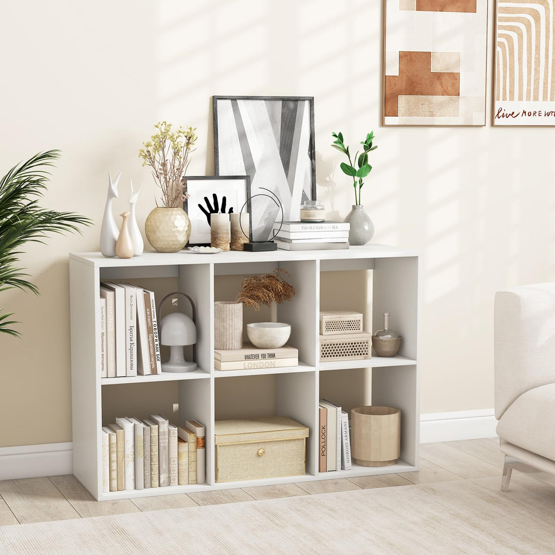 Giantex 6-Cube Bookcase, White Cubby Bookshelf w/Back Guardrail & Anti-Tipping Kits