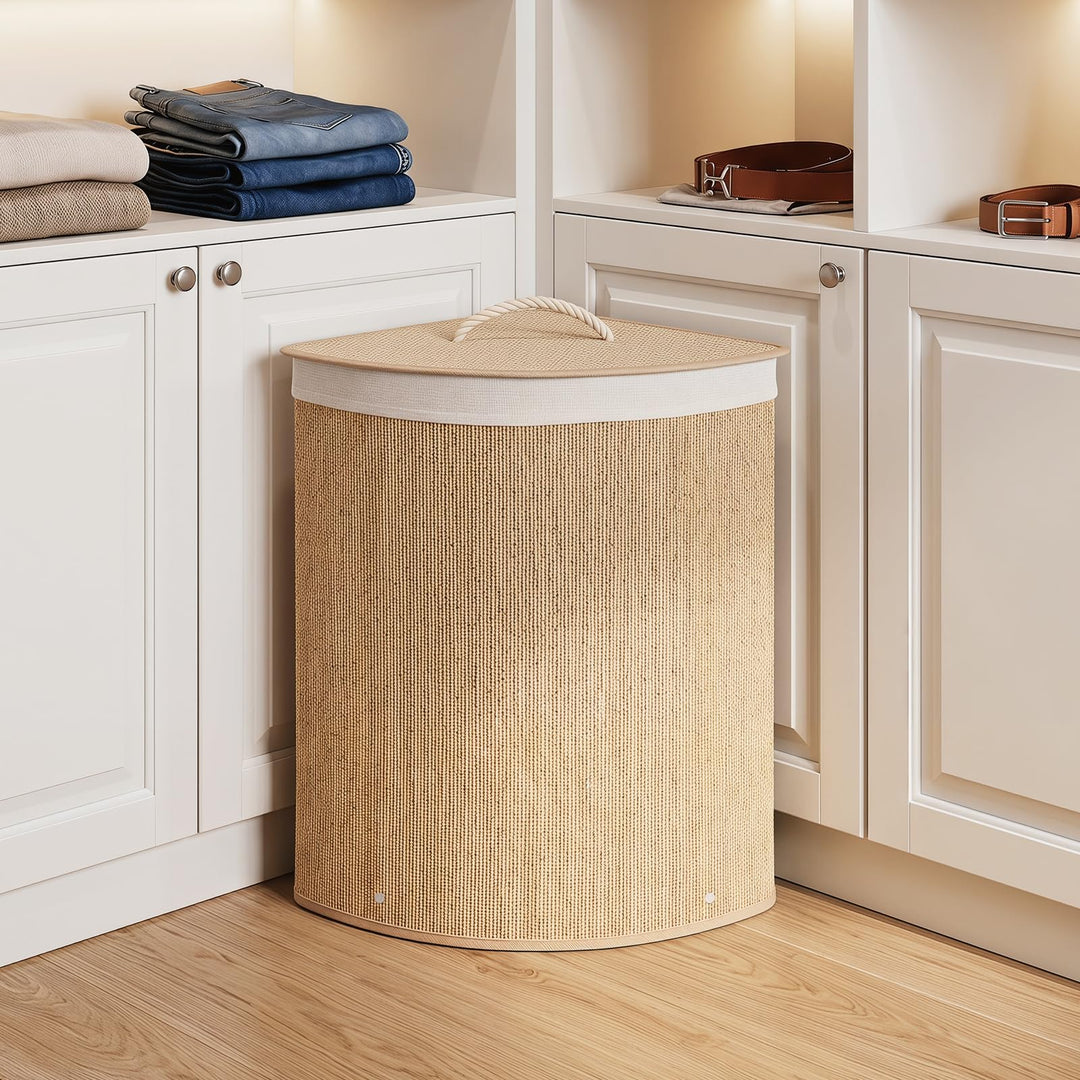 Giantex 15 Gal Bamboo Corner Laundry Hamper with Lid
