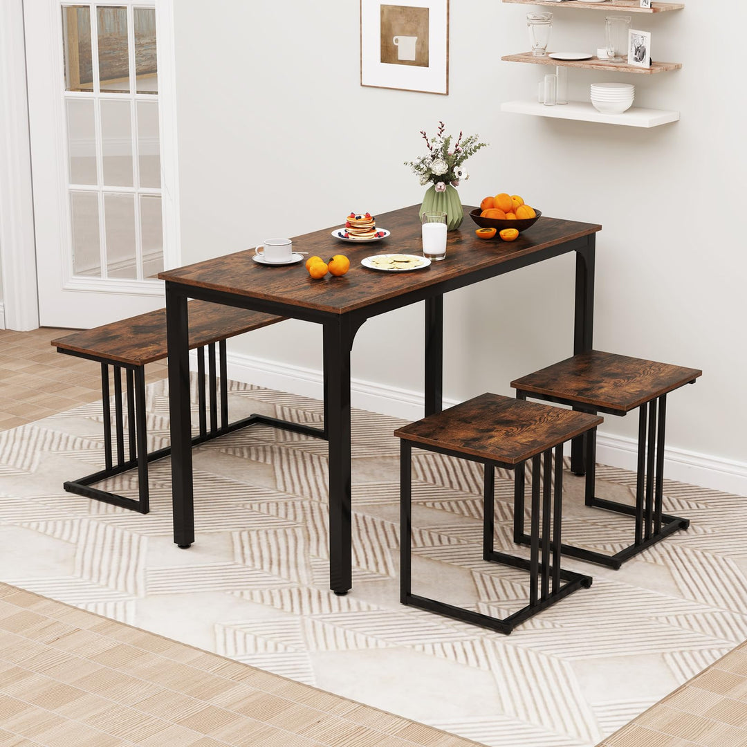 Giantex Dining Table Set for 4 Industrial Kitchen Table 2 Chairs Stool & Bench