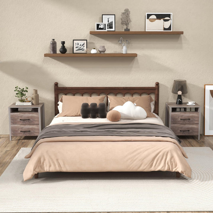 Giantex Farmhouse Nightstand, Rustic Wood Bedside Table
