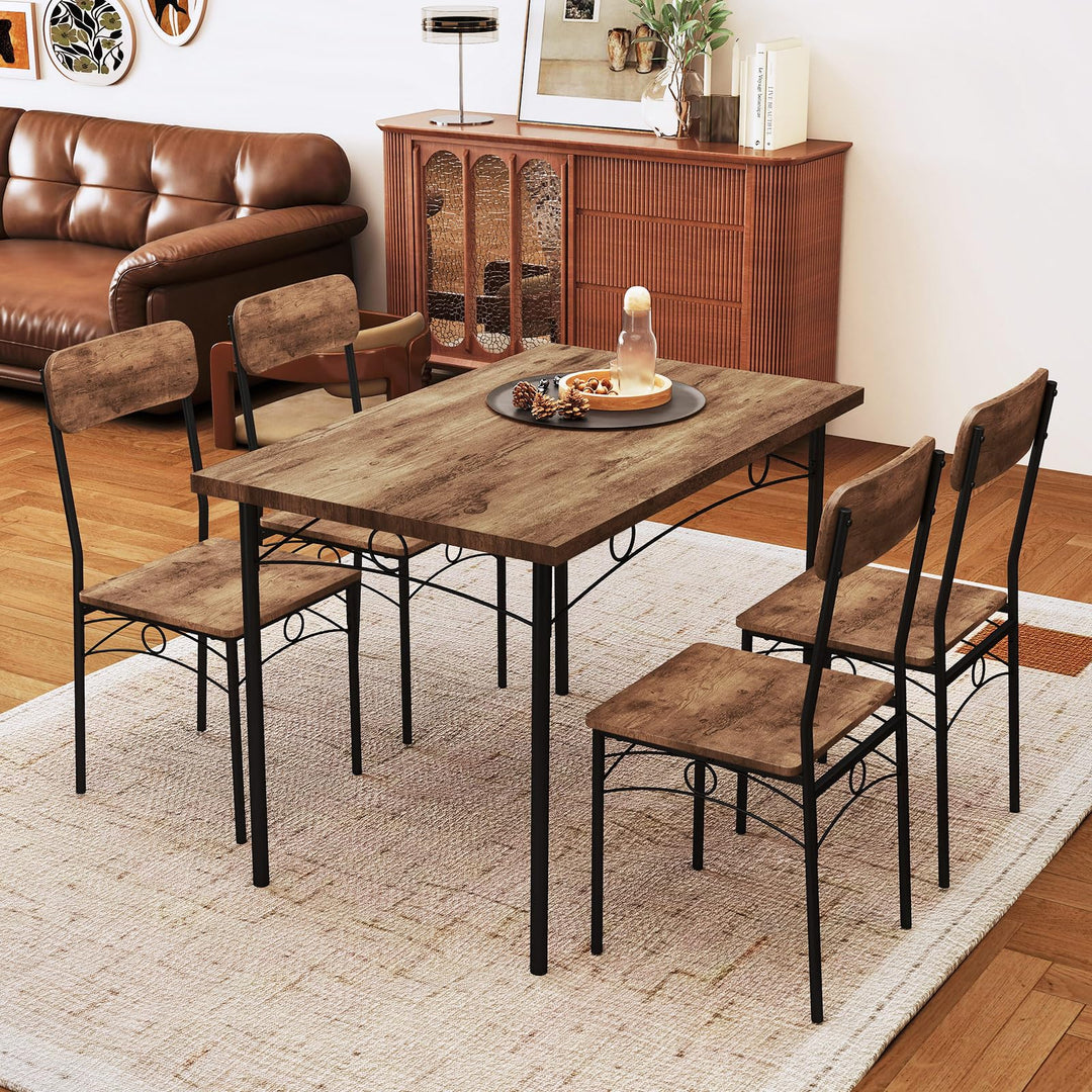 Giantex Rectangle Kitchen Table and 4 Farmhouse Dining Chairs with Heavy-Duty Metal Frame