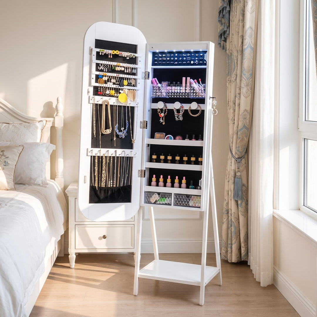 CHARMAID 3-in-1 Jewelry Cabinet Standing with Acrylic Drawers &amp; Bottom Shelf
