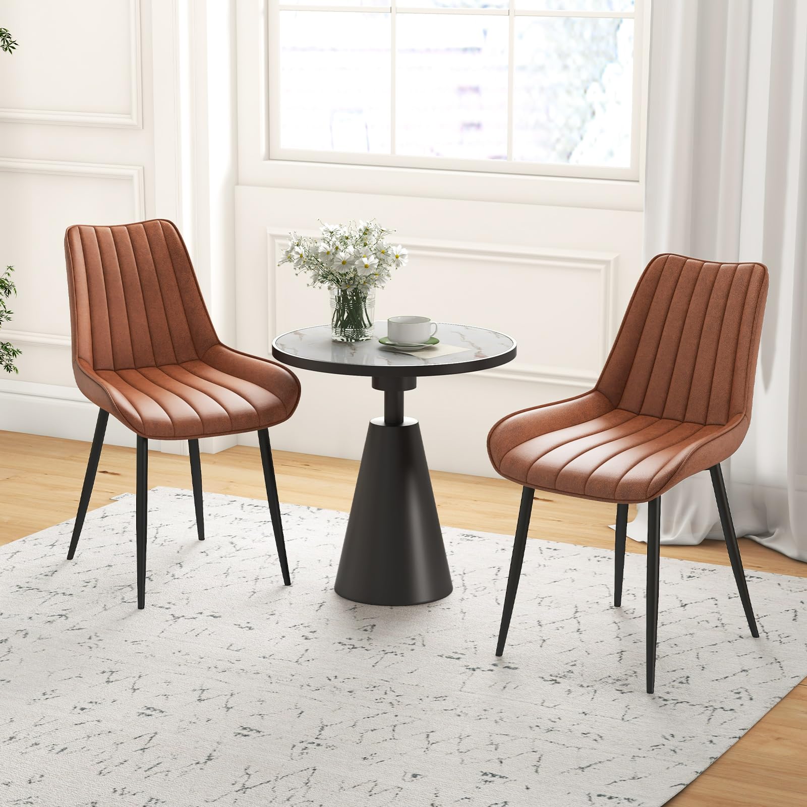 Giantex Dining Chairs, Faux-Leather Fabric Kitchen Chairs, Upholstered Leisure Chairs w/Metal Legs