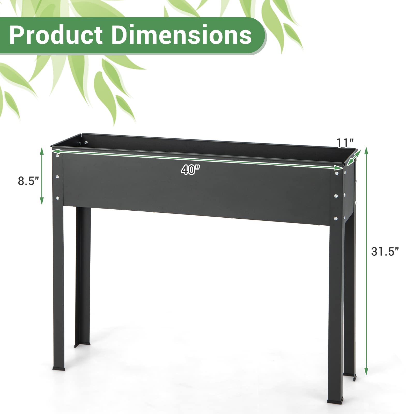 Giantex Raised Garden Bed, Metal Planter Box with Legs, Drain Hole, Outdoor Indoor Elevated Garden Box