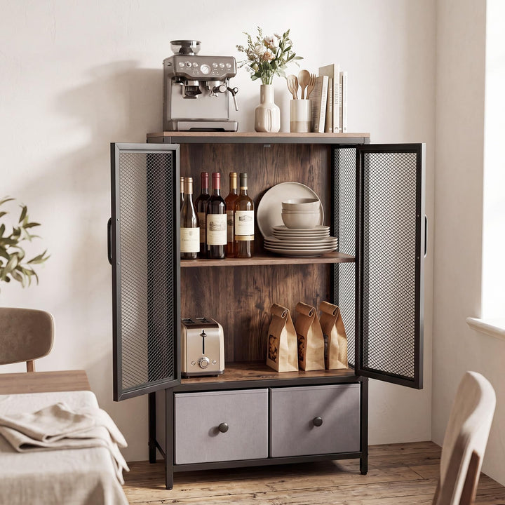 Giantex Industrial Coffee Bar Cabinet with Adjustable Shelves &amp; 2 Removable Cloth Drawers