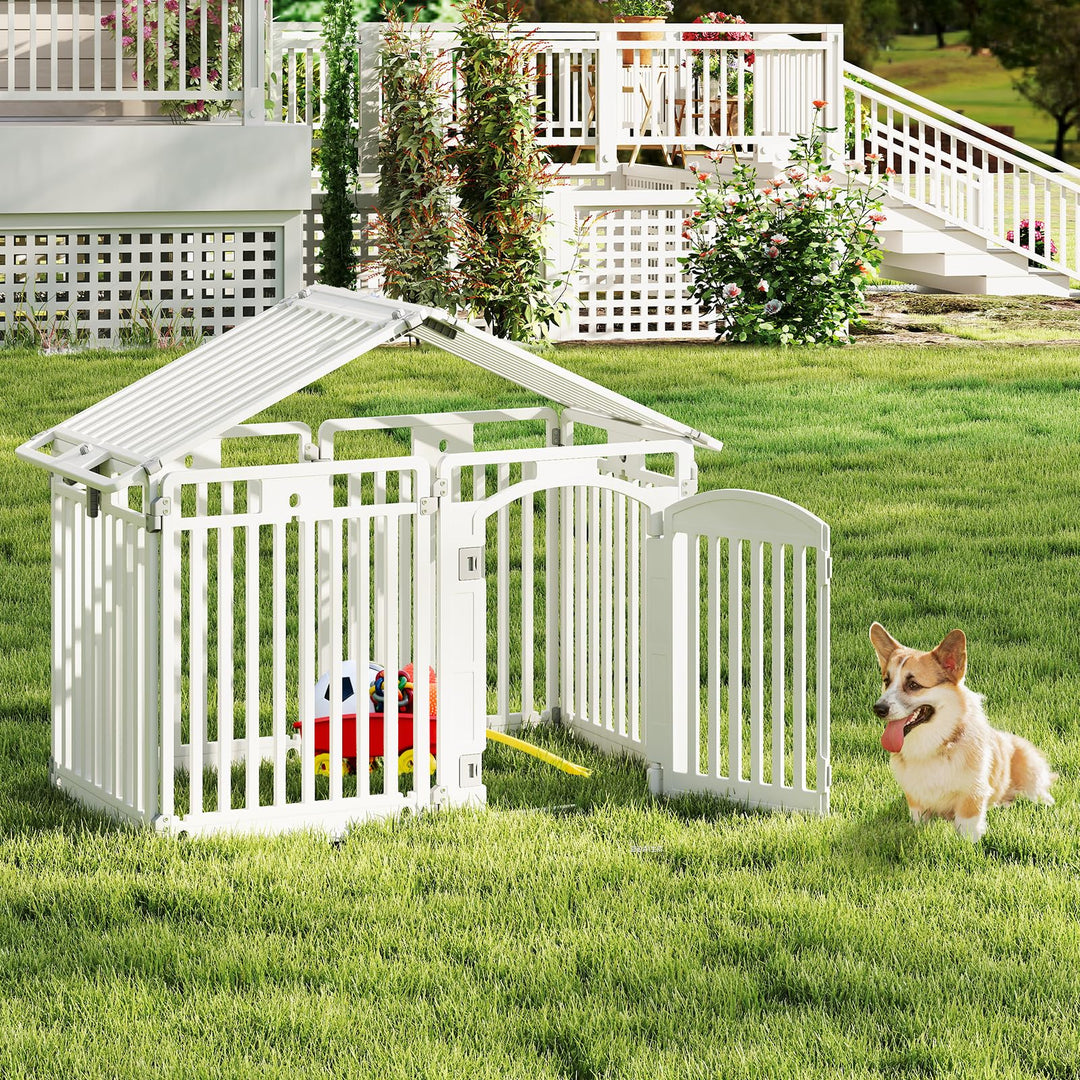 Giantex 8/16 Panel Dog Playpen 32'' Tall Plastic Pet Fence with Lockable Door