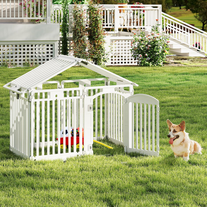 Giantex 8/16 Panel Dog Playpen 32'' Tall Plastic Pet Fence with Lockable Door