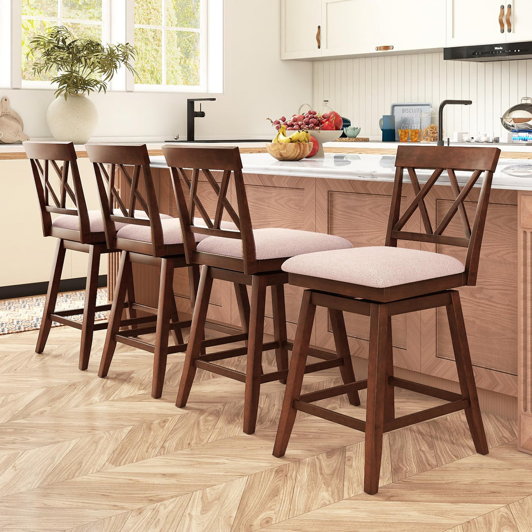 Giantex Counter Height Bar Stool with Crossed Backs and Rubber Wood Legs