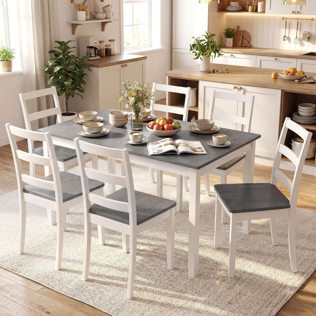 Giantex 7-Piece Dining Table Set | Rectangular 60-inches Kitchen Table and 6 Dining Chairs with Rubber Wood Legs