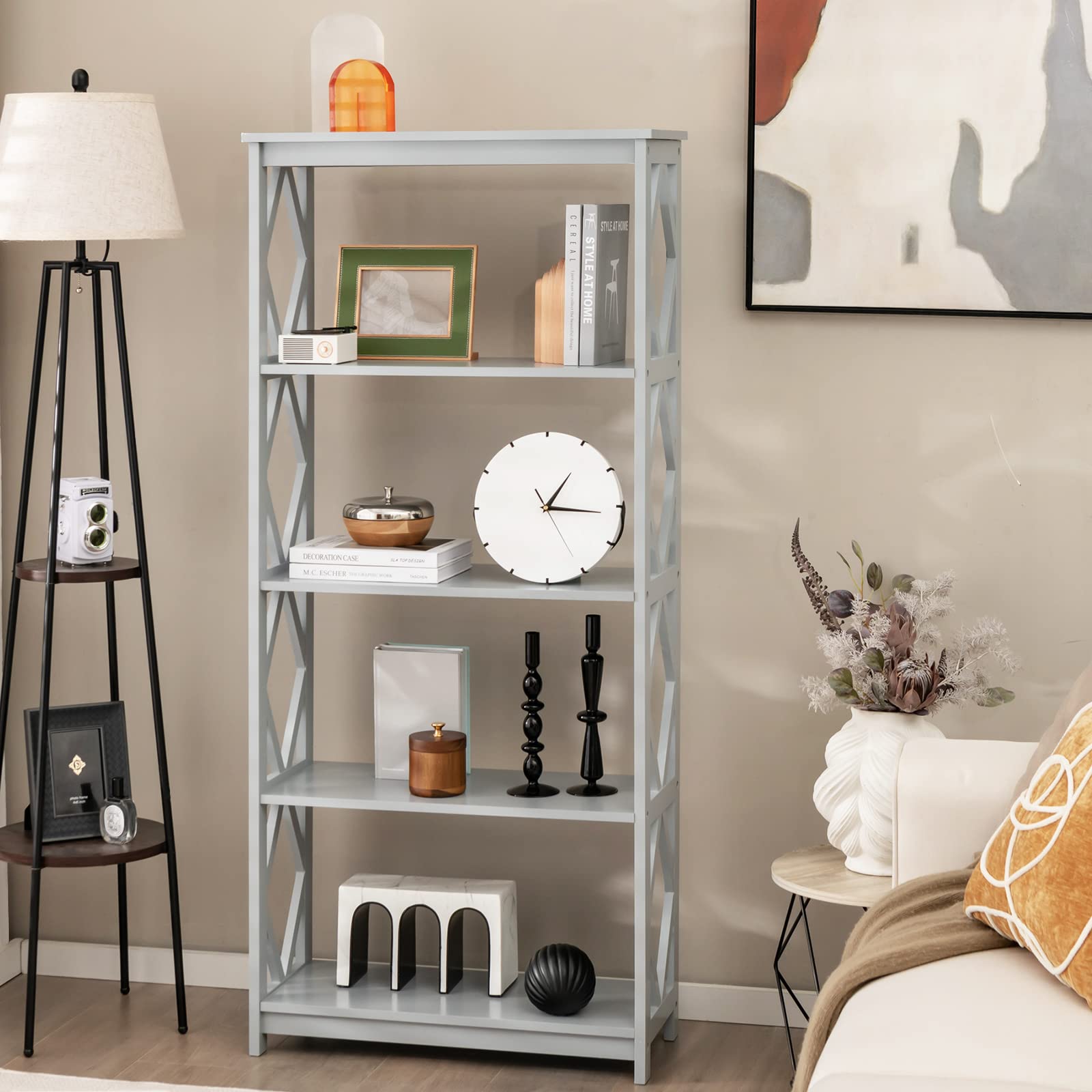 Giantex 5-Tier 61" Tall Wooden Bookshelf - Modern Freestanding Open Shelving Storage Display Shelf