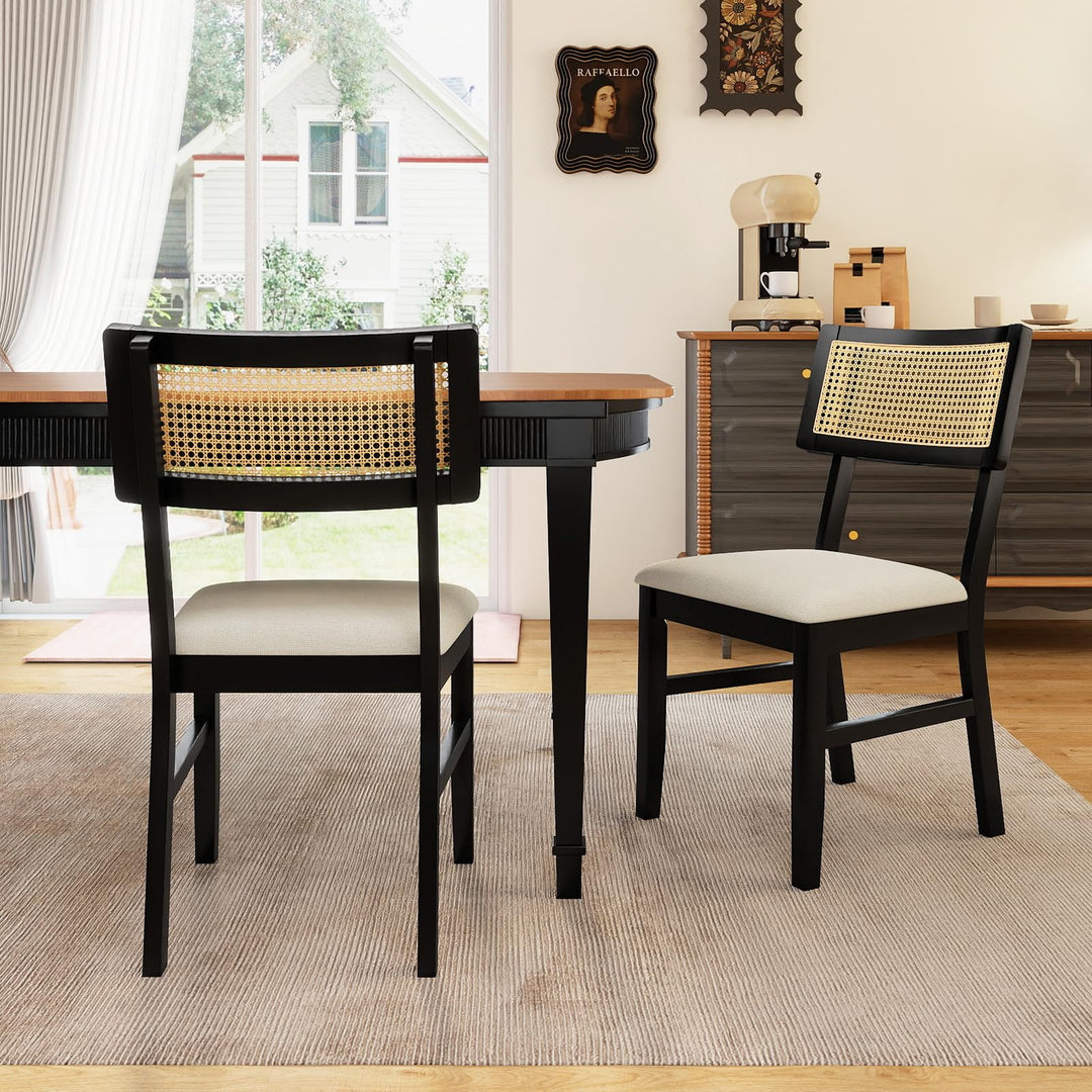 Giantex Fabric Upholstered Dining Room Chairs w/Padded Seat Rubber Wood Legs & Curved Backrest