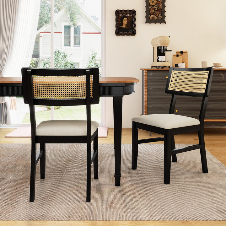 Giantex Fabric Upholstered Dining Room Chairs w/Padded Seat Rubber Wood Legs & Curved Backrest