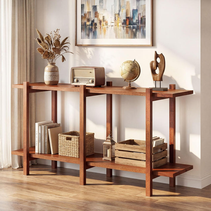 Giantex 2 Tier Wood Bookshelf 48" Modern Wide Storage Shelf