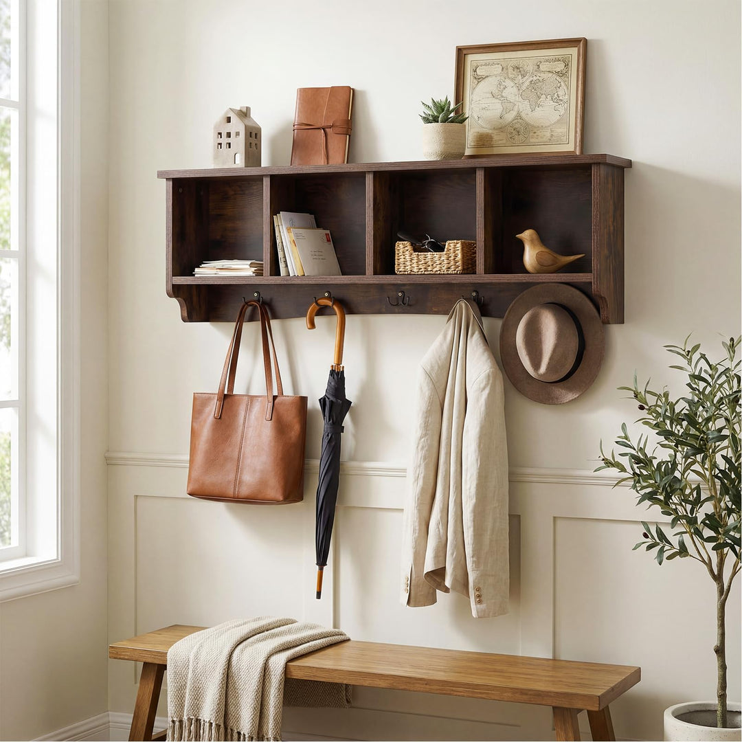Giantex Wall Mounted Coat Rack with 4 Cubbies &amp; 5 Double Hooks
