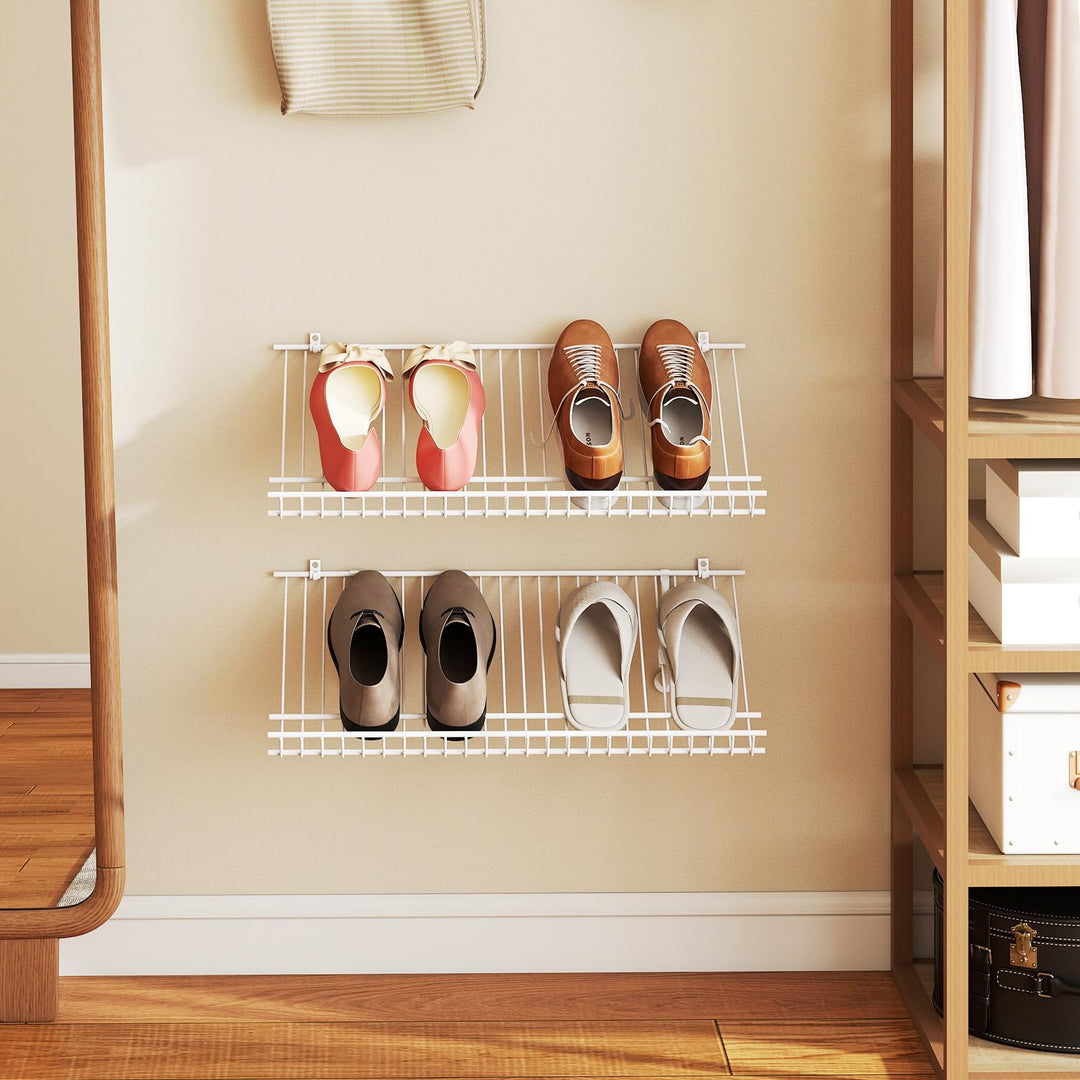 Giantex Wall Mounted 24" Shoe Rack Set of 2 Metal Wire Storage Shelf