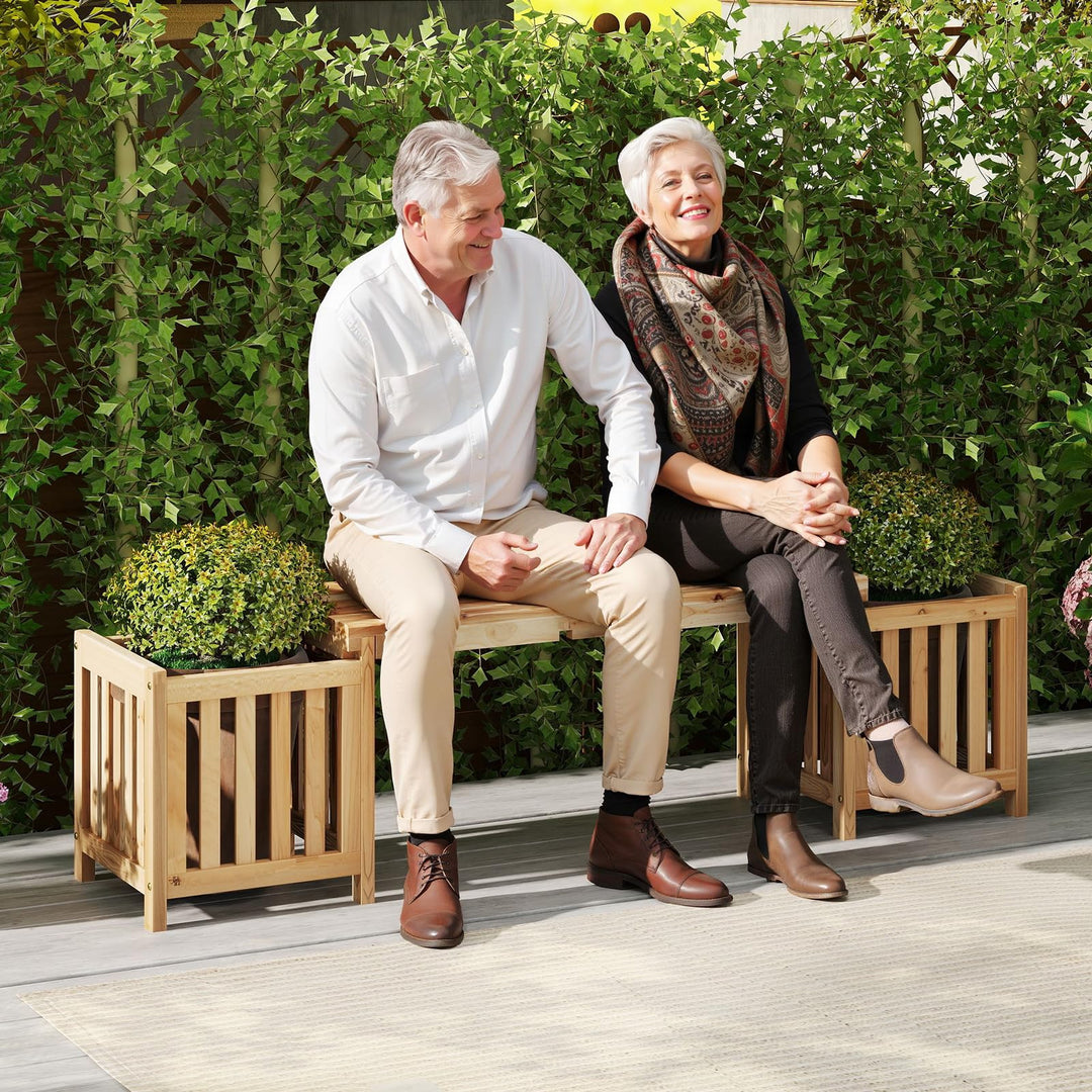 Giantex 2-in-1 Outdoor Bench with 2 Raised Garden Beds