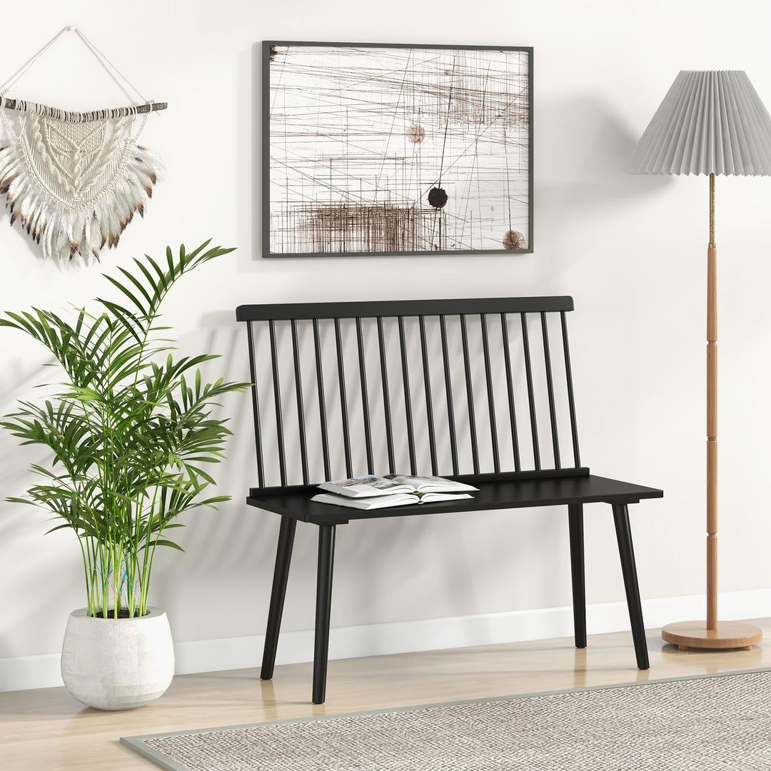 Giantex Entryway Bench for 2, Windsor Bench with Spindle Back & Anti-Slip Foot Pads