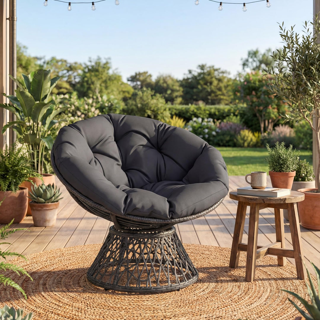 Giantex 360° Swivel Papasan Chair | Round Wicker Lounge Chair with Thick Cushion and Metal Frame
