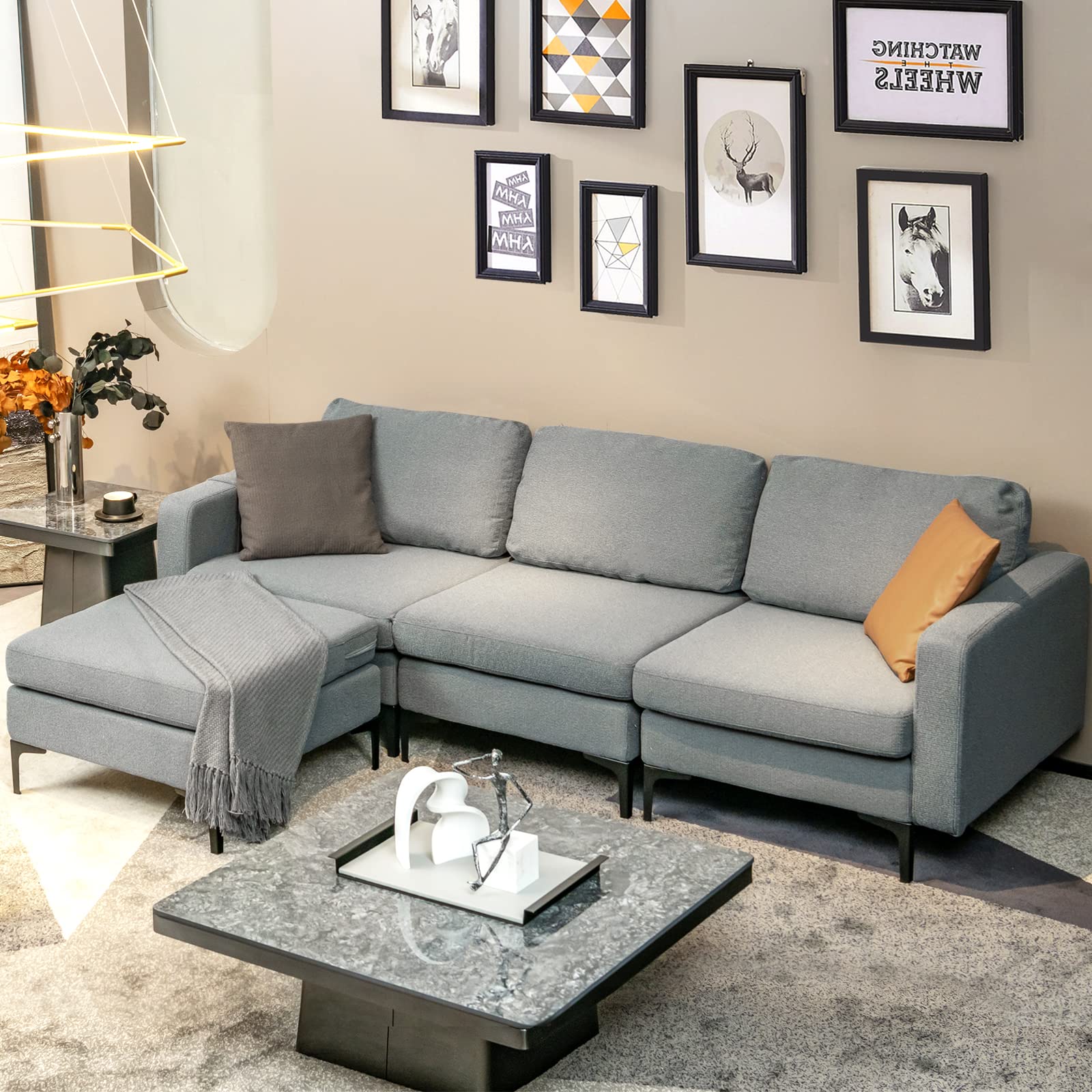 Giantex 94.5" L Convertible Sofa Couch, 3 Seat Sectional Sleeper with USB Ports & Socket