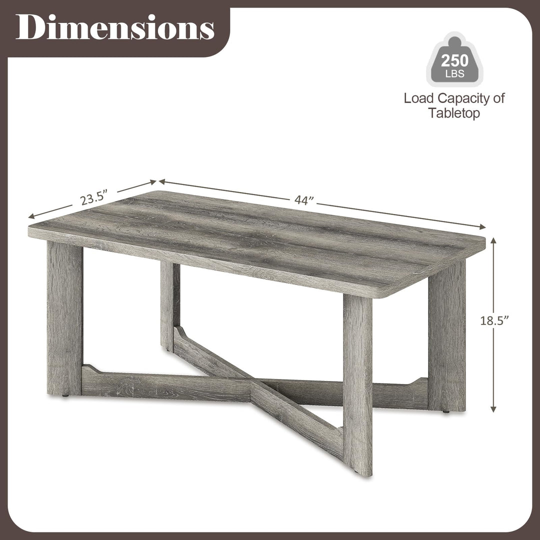 Giantex Farmhouse Wood Coffee Table Rectangle Center Table with X-Shaped Base & Rubber Wood Frame
