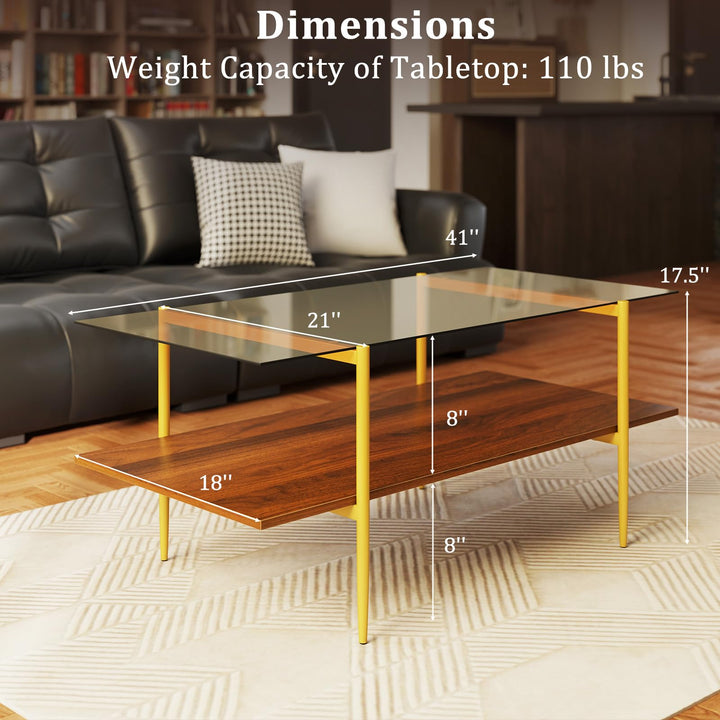 Giantex Mid Century Modern Center Table with Amber Tampered Glass Tabletop