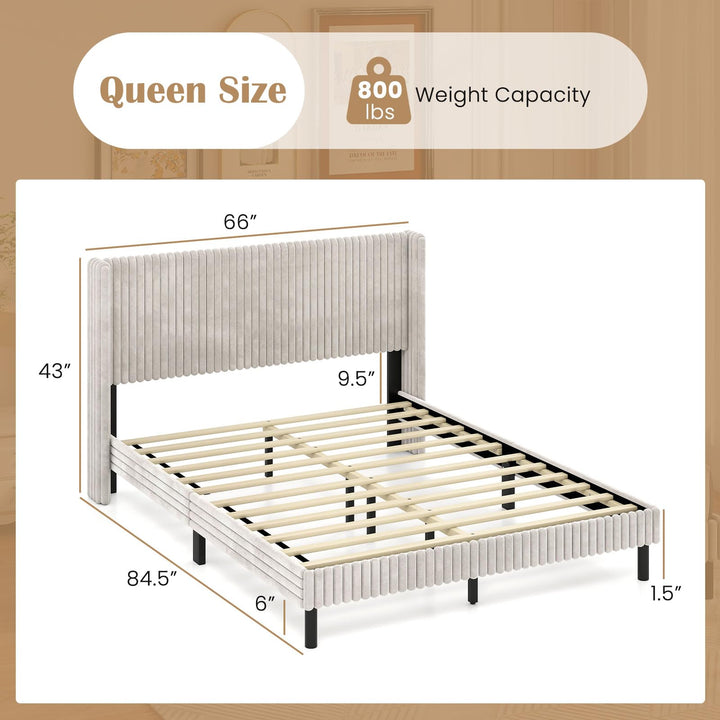 Giantex Queen Velvet Bed Frame Upholstered Platform Bed with Vertical Tufted Wingback Headboard