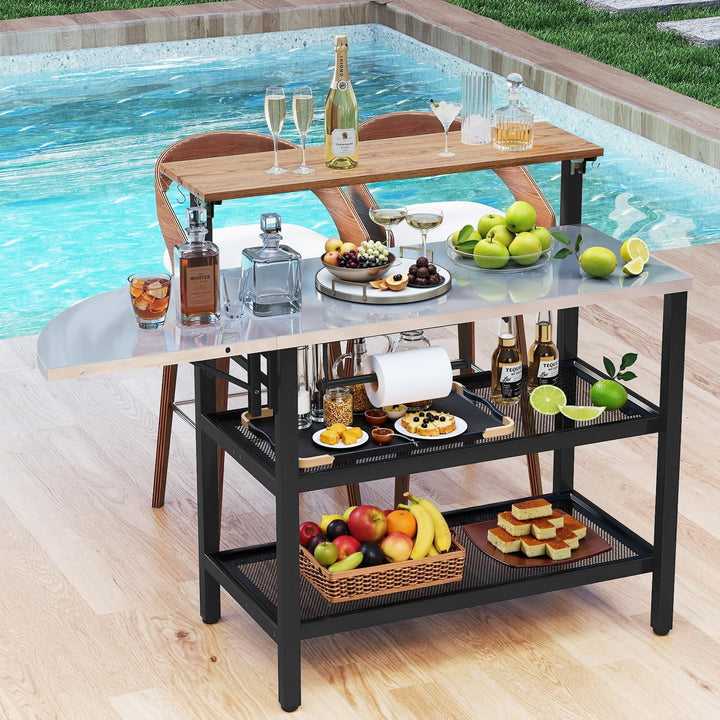 Giantex Outdoor Bar Table with Flip-Up Top & Foldable Side Table