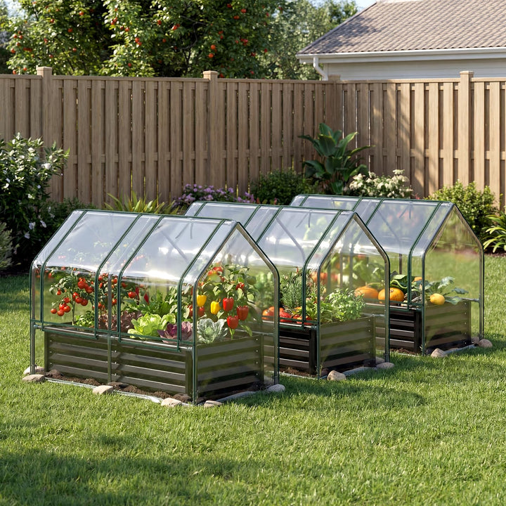 Giantex 4x2x3 FT Galvanized Raised Garden Bed with Greenhouse Cover