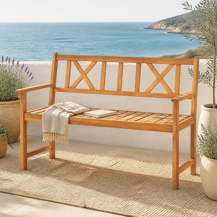 GIANTEX 2-Person Acacia Wood Outdoor Bench with 800 lbs Max Load